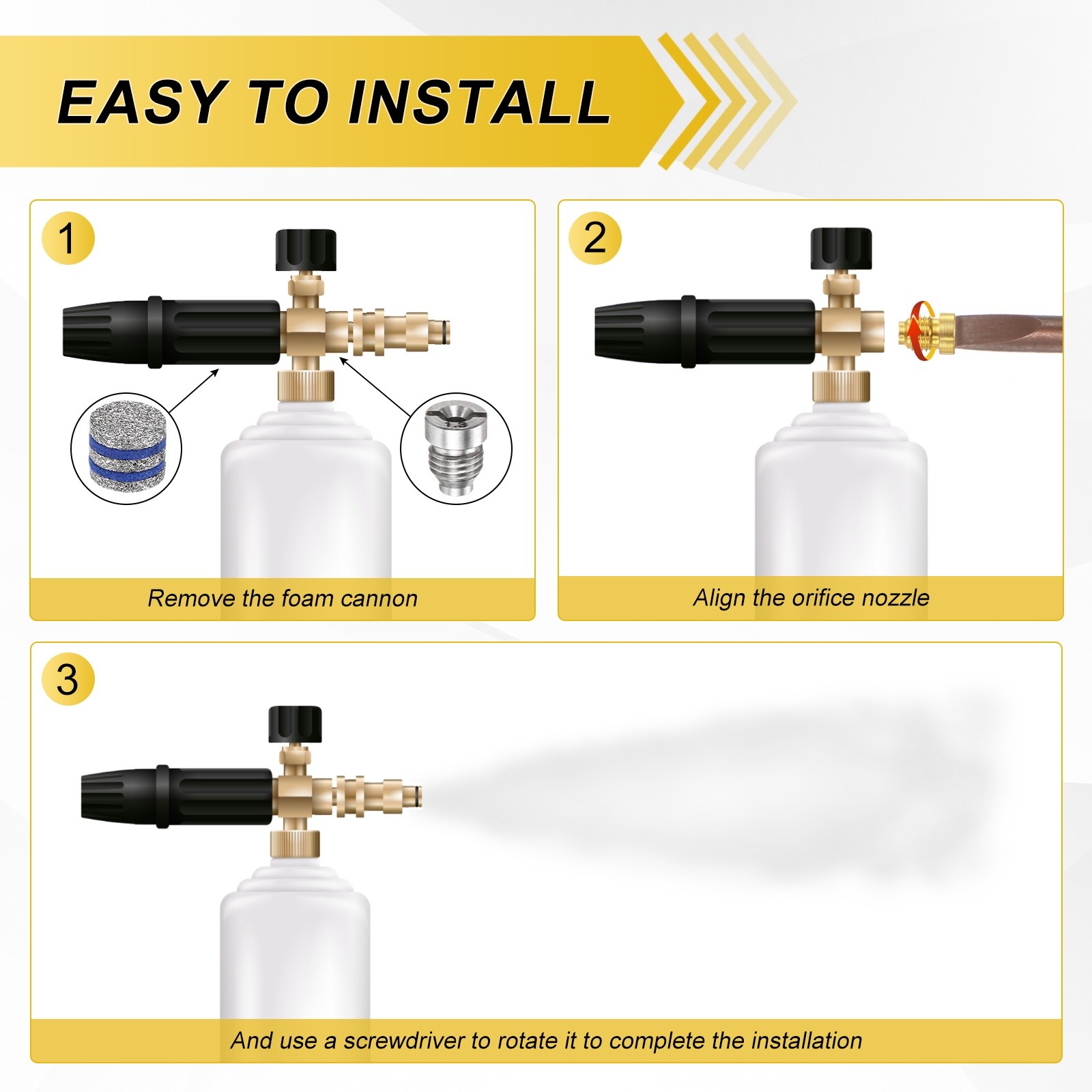1-Set 1.3mm Orifice Foam Cannon Nozzle and 5 Layer Foam Maker Meshes