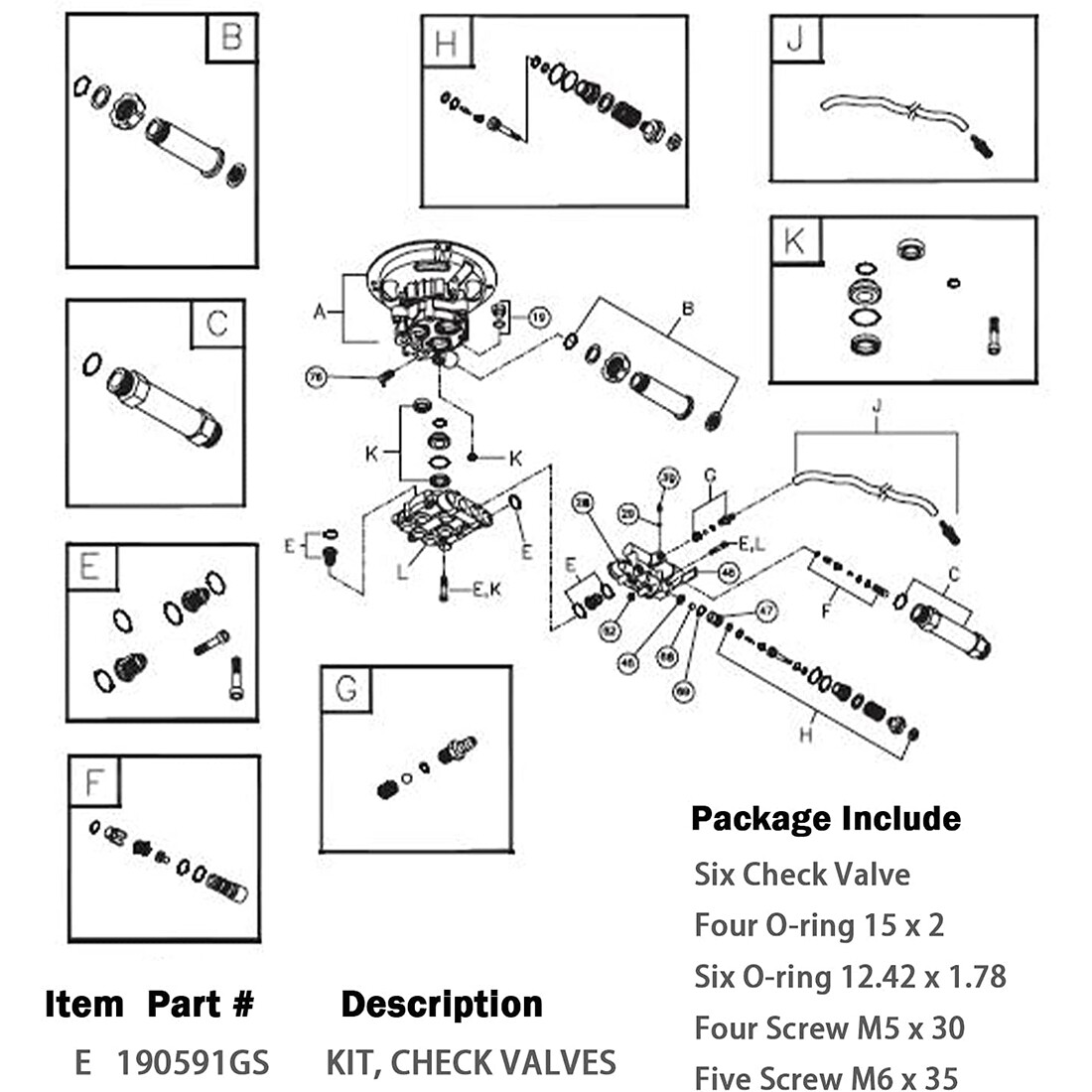 190591GS Pressure Washer Pump Valve Check Kit for Briggs & Stratton & Troy-Bilt