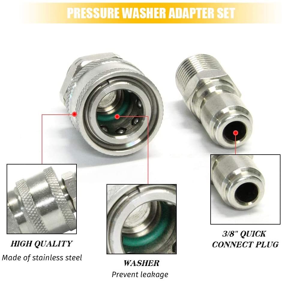 3/8’’ Male Thread Fitting Pressure Washer Adapter Set Quick Connect Kit 5000 PSI