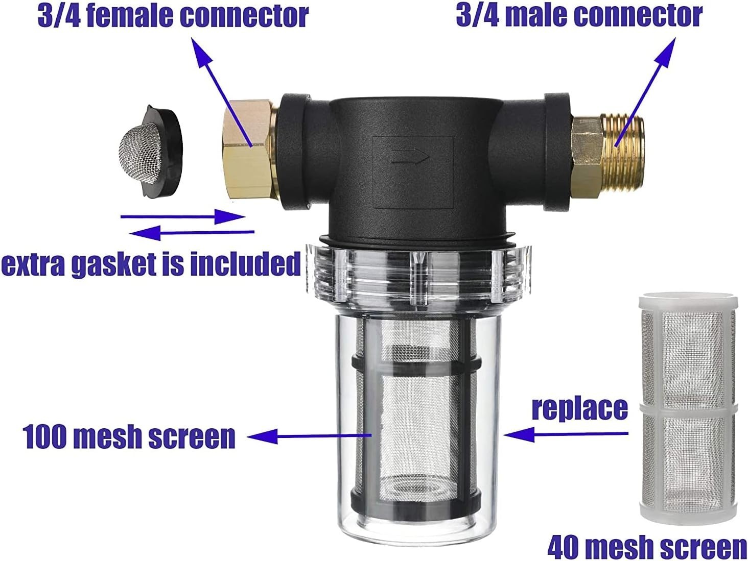 Stainless Steel Garden Hose Filter for Pressure Washers – 40 & 100 Mesh