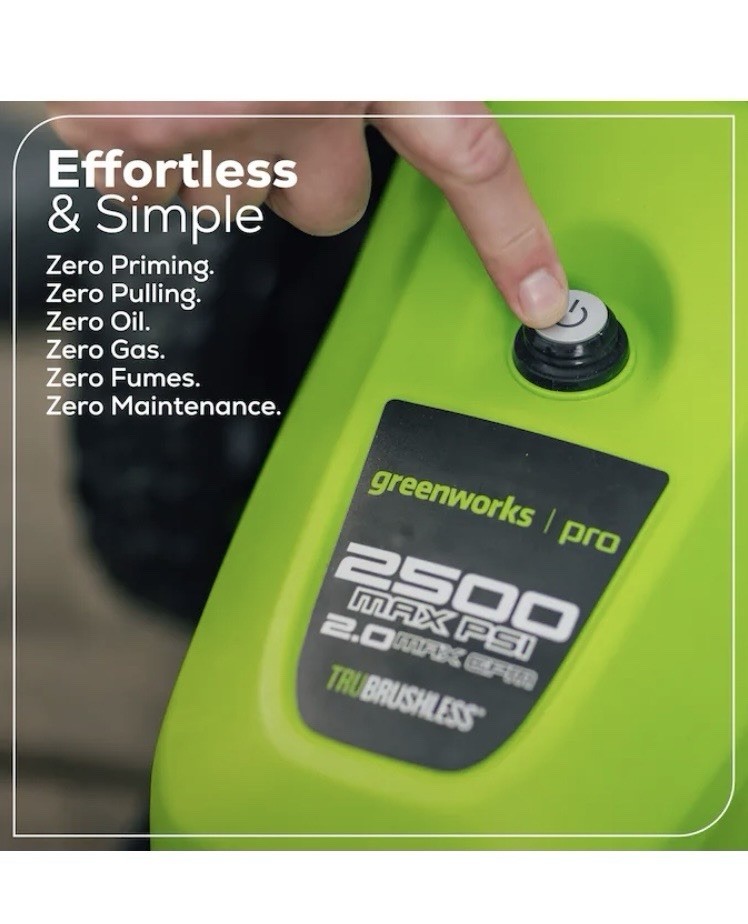 Greenworks Pro 2500 PSI TruBrushless Corded Electric Pressure Washer, Soap Tank