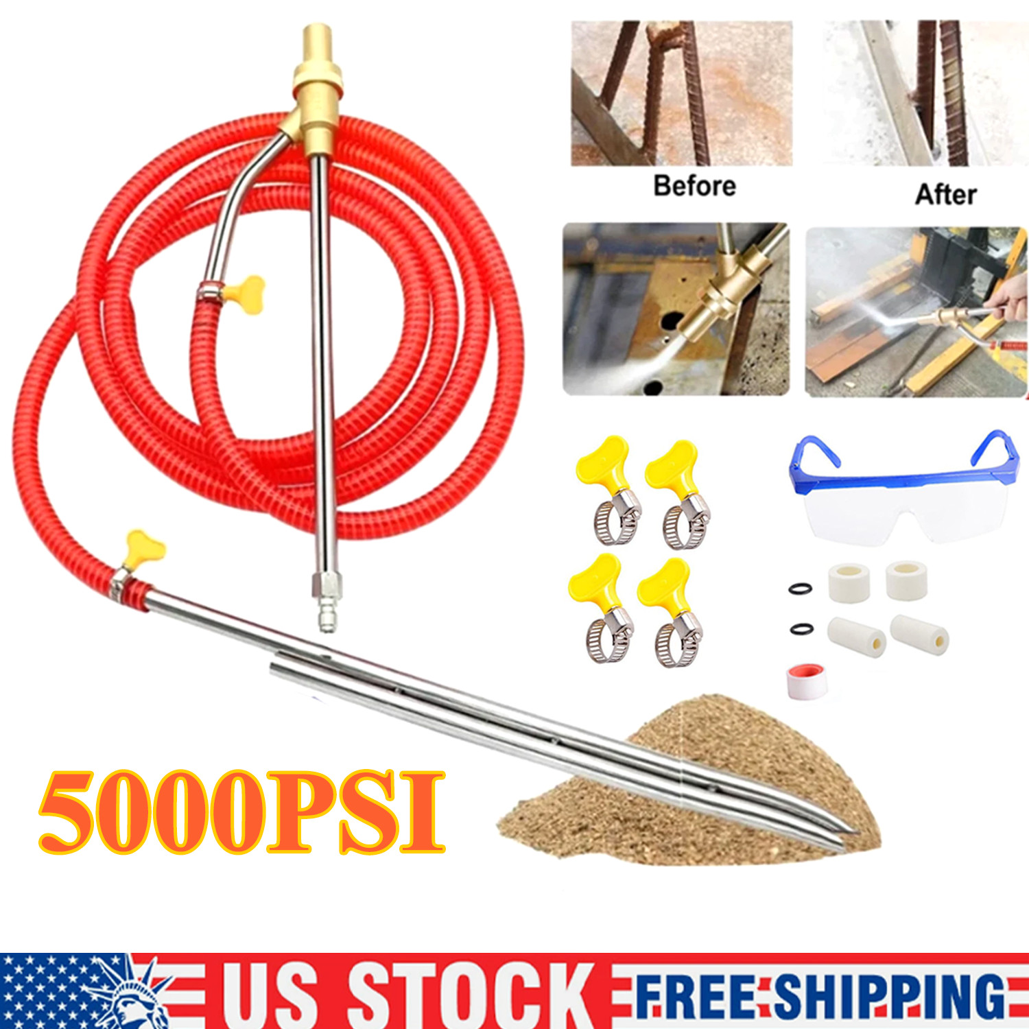 5000 PSI Sandblasting Kit for Pressure Washer Sand Blaster Attachment Power
