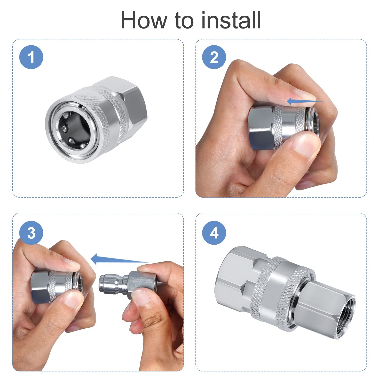 4 Set NPT 3/8 Inch Stainless Steel Male Female Quick Connect Pressure Washer