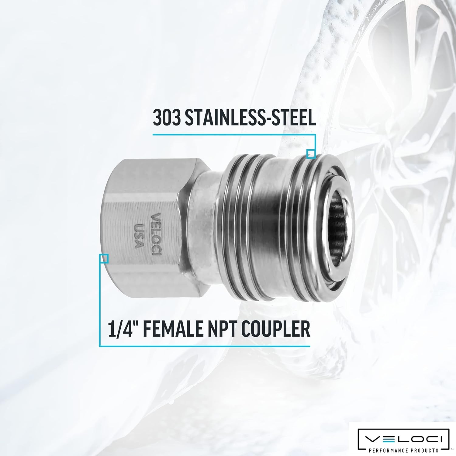 Veloci Prima 1/4″ Stainless Steel Female NPT Quick Coupler for Pressure Washer