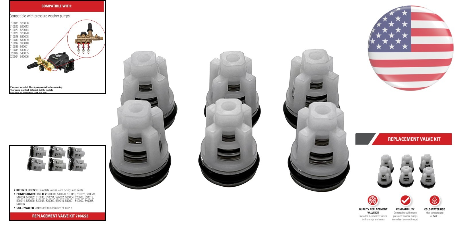 Compact and Durable Pressure Washer Valve Kit – 6 Valves Included, Certified
