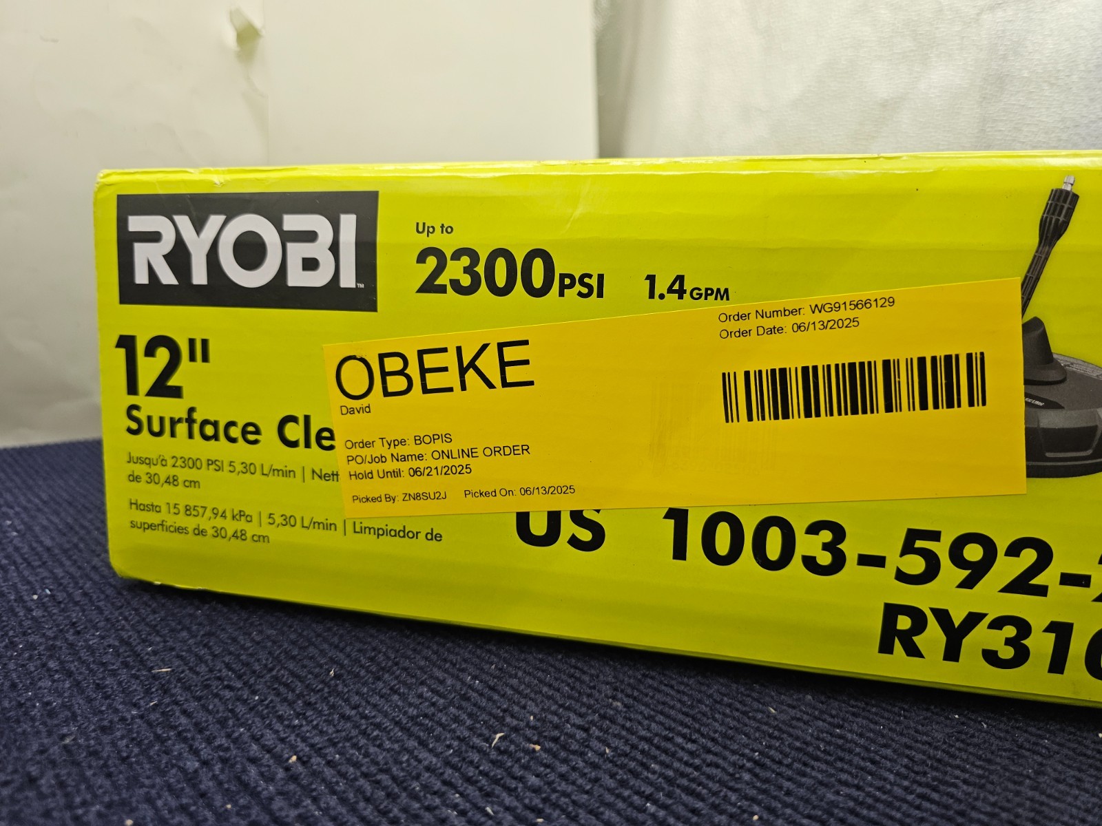 RYOBI RY31012 12 in. 2,300 PSI Electric Pressure Washer Surface Cleaner