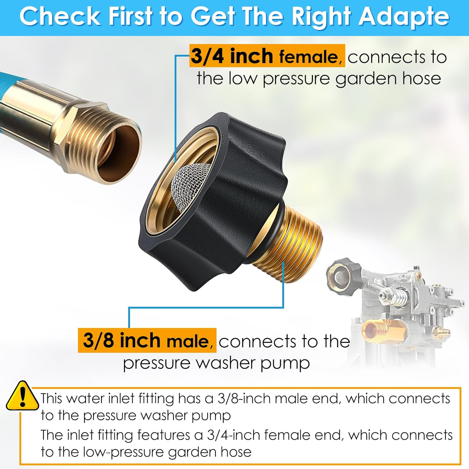 1 Pack Garden Hose to Pressure Washer Adapter 3/4″Female to 3/8″ Male Water Inle
