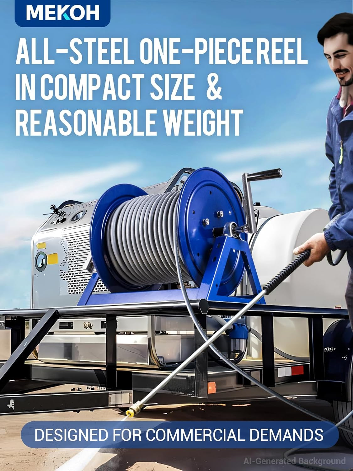 Pressure Washer Hose Reel 3/8″X350Ft, 5000PSI Hand Crank Power Washer Hose Reel