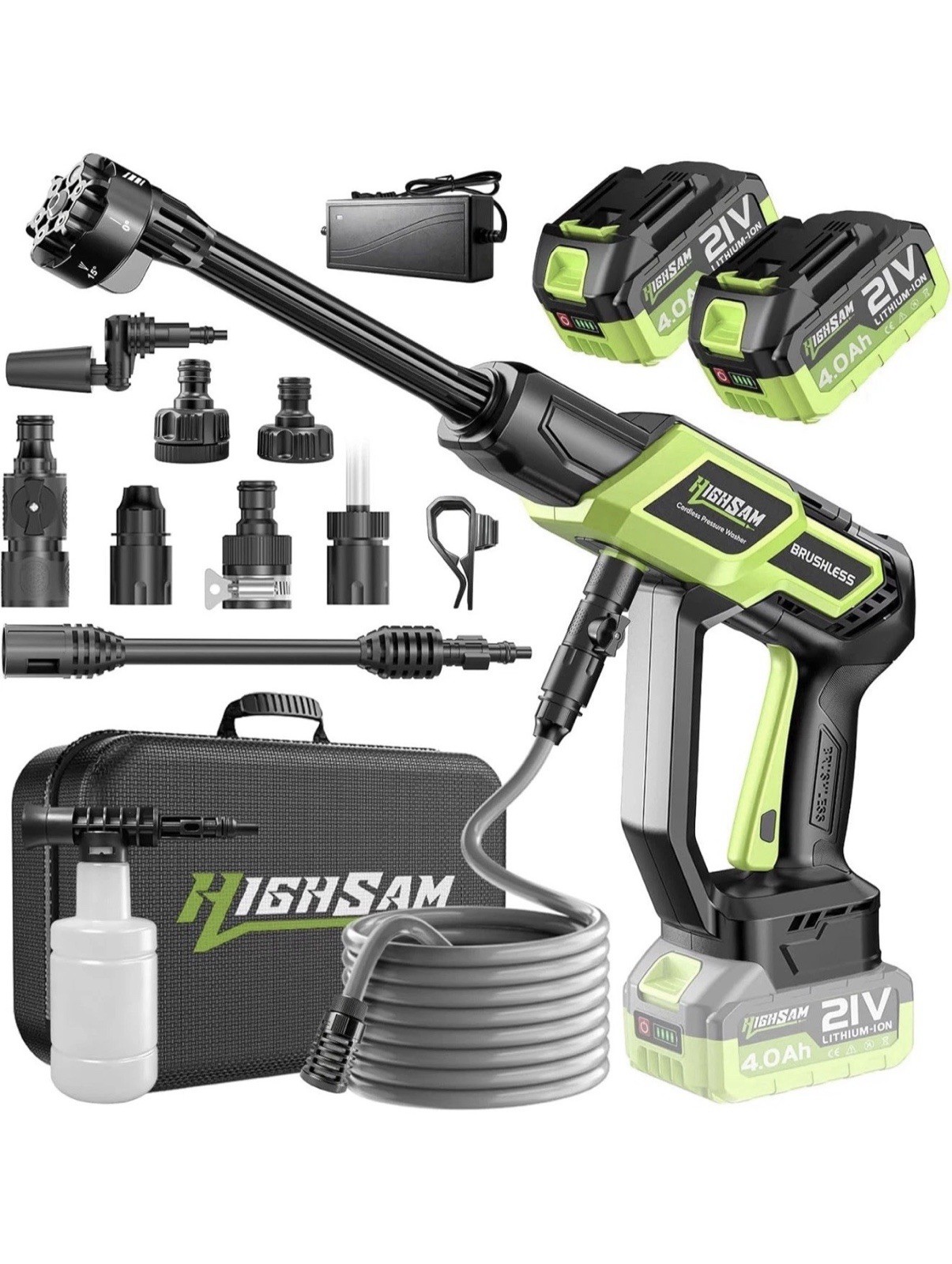 Cordless Handheld Washer,1500Psi Brushless Portable Cleaning Tool | 2×4000Mah