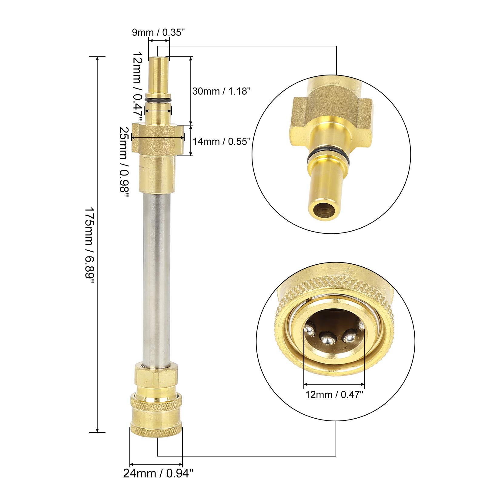 6.9″ Car Pressure Washer Lance Adapter Washer Spray Nozzle for Black+Decker