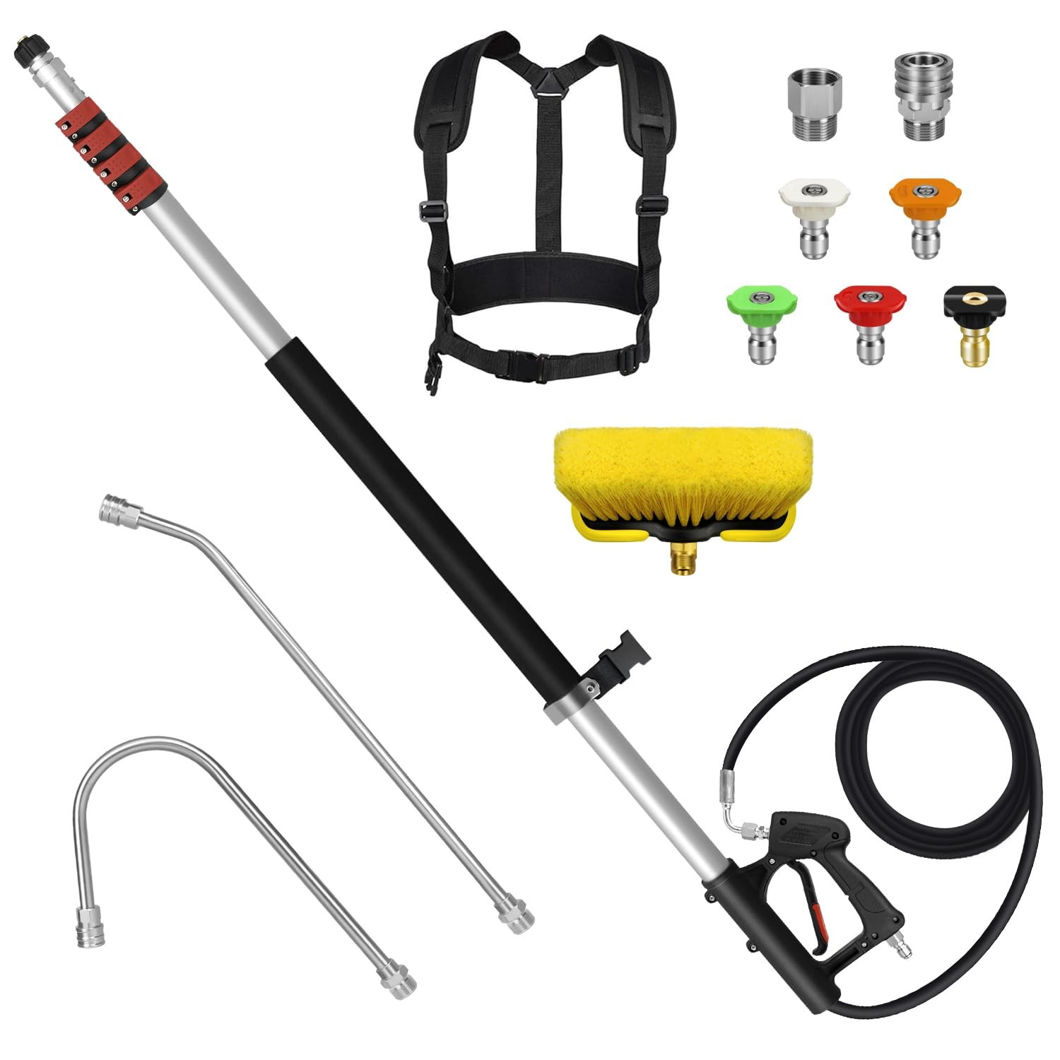 24FT Telescoping Pressure Washer Wand Kit – Extension Pole, Gutter Cleaner, B…