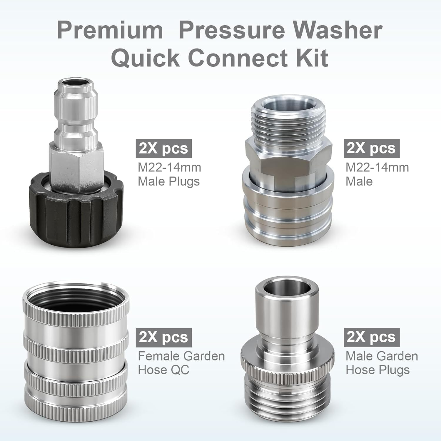 8Pcs Pressure Washer Quick Connect Kit, M22 to 3/8 Quick Disconnect, 3/4” to Qu