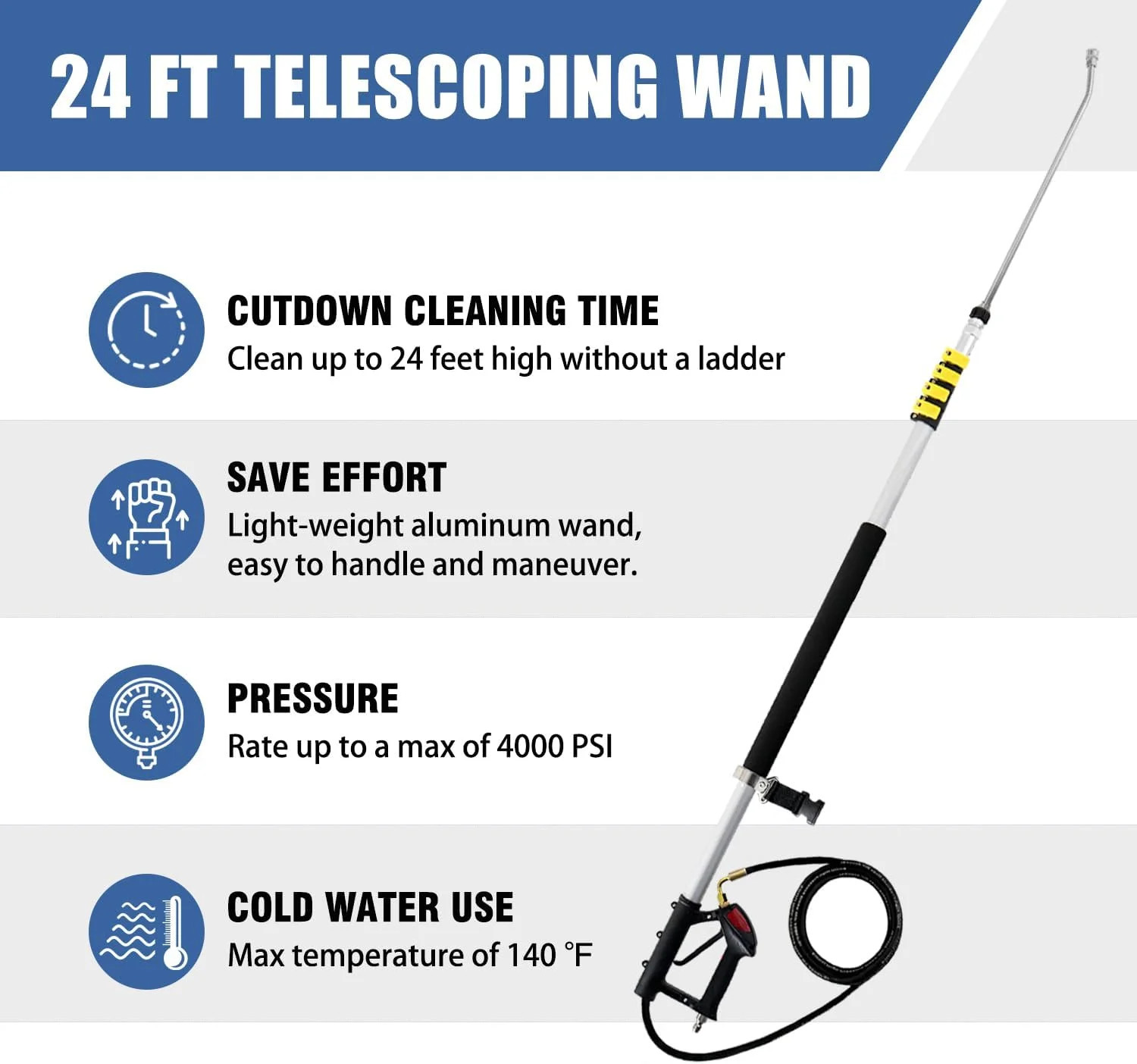 janz Aluminum 24 FT Telescoping Pressure Washer Wand with Pressure Washer Extens