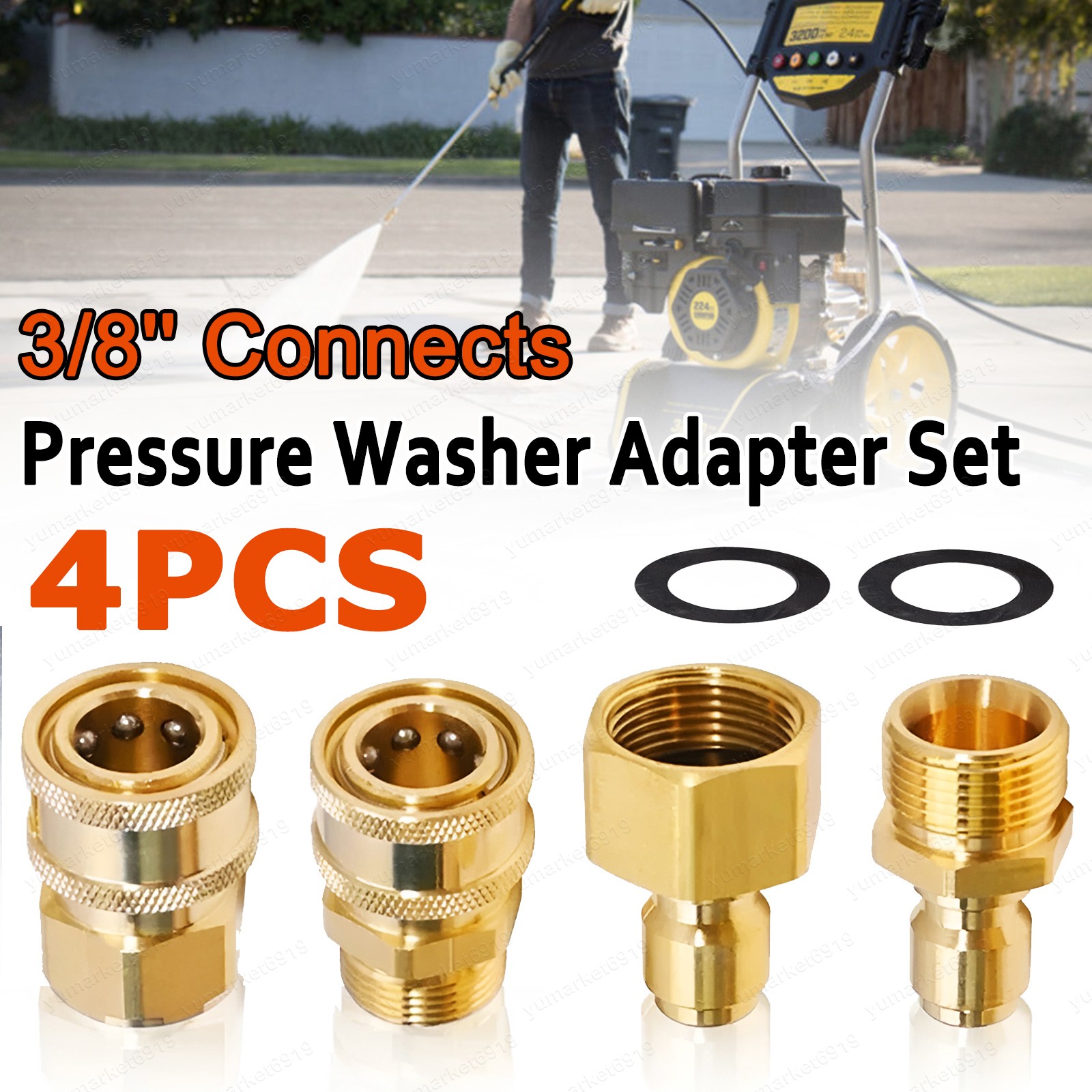 4PCS Pressure Washer Adapter Set Quick Disconnect Kit M22 Swivel 3/8” Connects