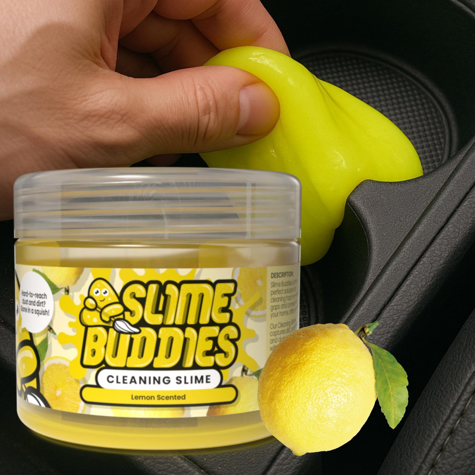 Slime Buddies Car Cleaning Gel Putty – Lemon Scented 5.6 Oz, 01 Pack