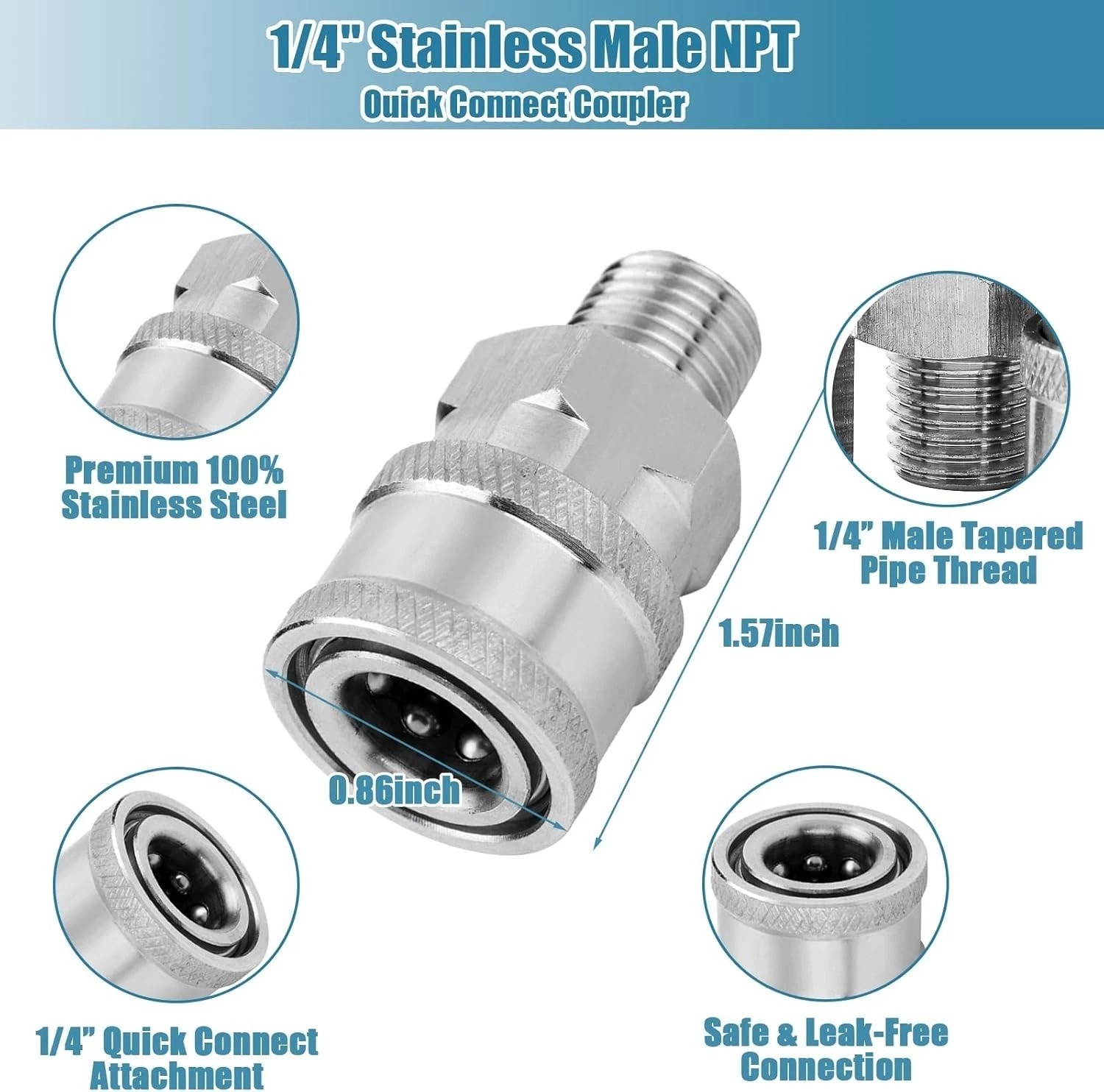 High Pressure 5000 PSI Couplers – 2 Set Stainless Steel Quick Connect Fittings