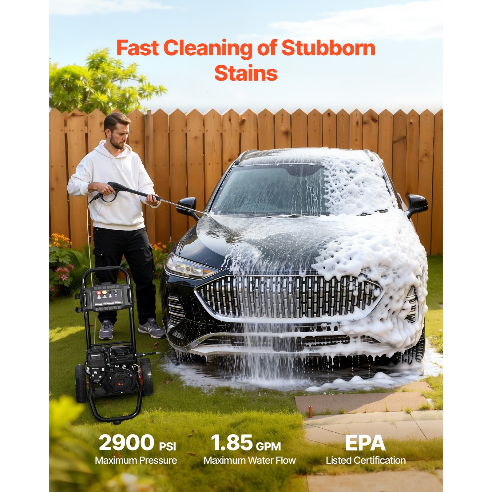 Uimoso Gas Pressure Washer 2900 PSI 1.85 GPM with Aluminum Pump and 4 Nozzles