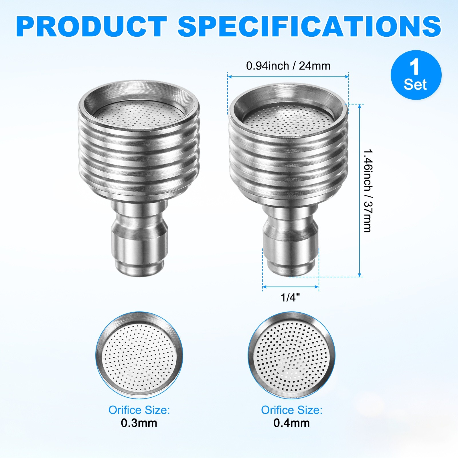 2-Pack Pressure Washer Nozzle Tips for Soft Wash, 0.3/0.4mm Soft Rain Head