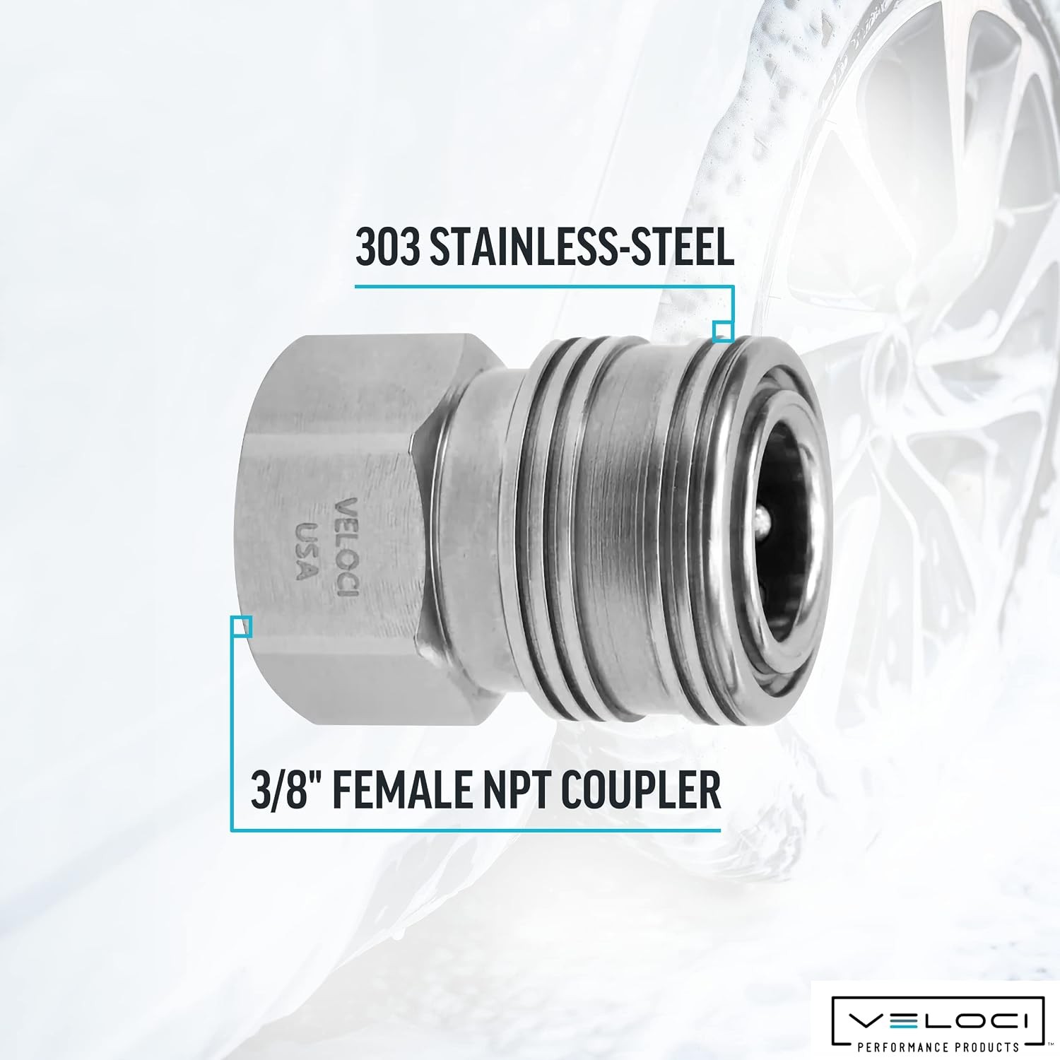 Veloci Prima 3/8″ Stainless Steel Female NPT Quick Coupler for Pressure Washer