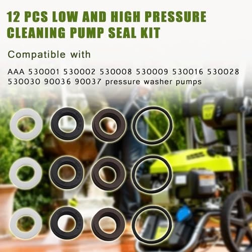 12 Pcs Pressure Washer Pump Seal Kit for Low/High Pressure Cleaning – Fits AAA 5