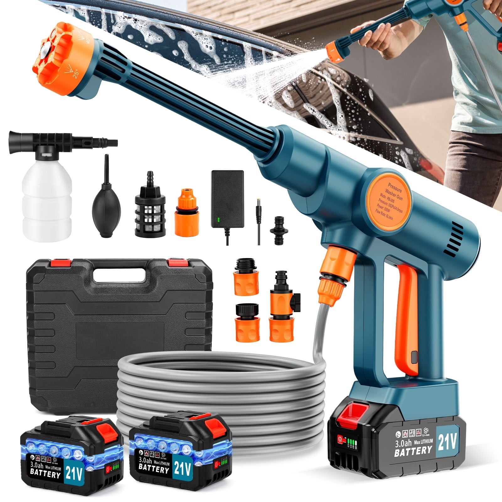 Lemolifys Cordless Pressure Washer, 652 PSI, 1.3 GPM, Dual 21V 3000mAh