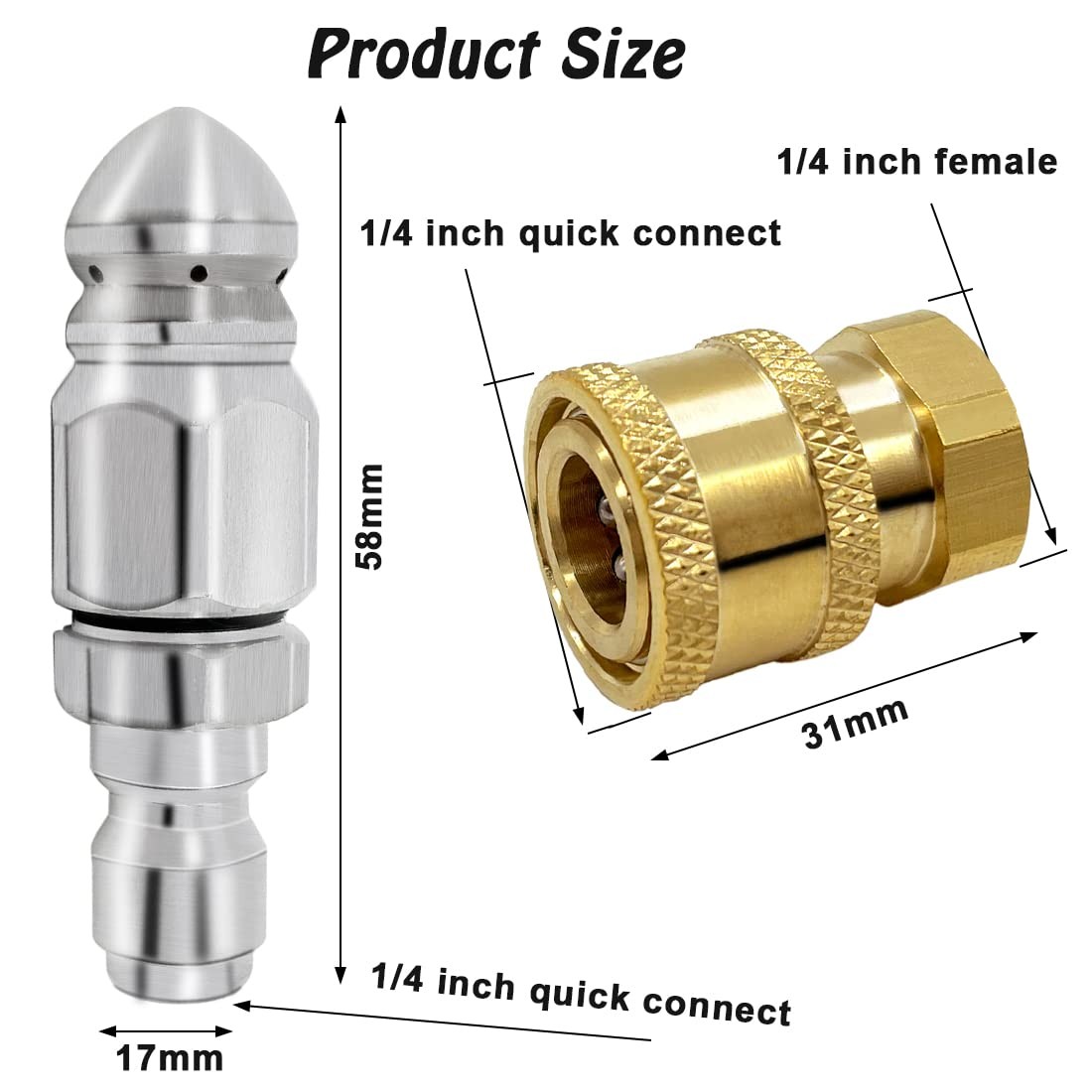 2 Pack Sewer Jetter Nozzle Kit with Pressure Washer Coupler, Stainless Steel …