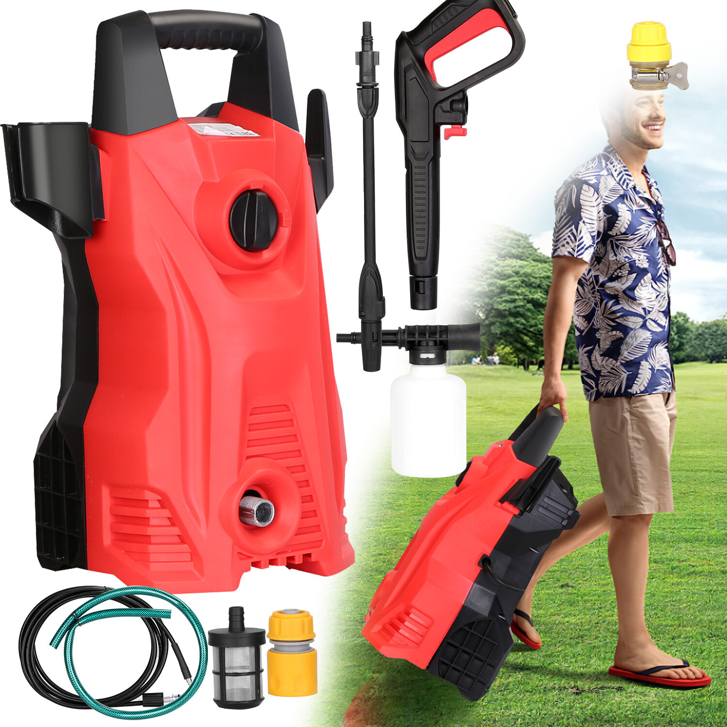 3000PSI 2.6GPM High Pressure Washer Adjustable Spray Nozzle Extended Hose 1400W