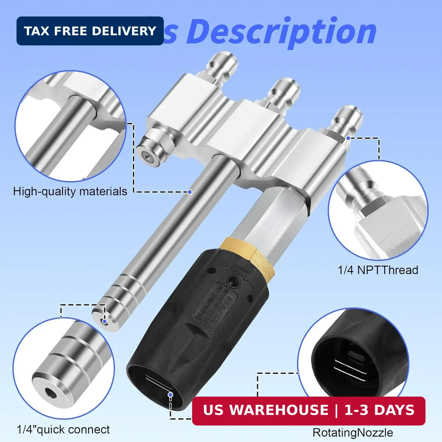Three-in-one Adjustable Downstream Soft Wash Nozzle, M5 Twist Nozzle soft wash s