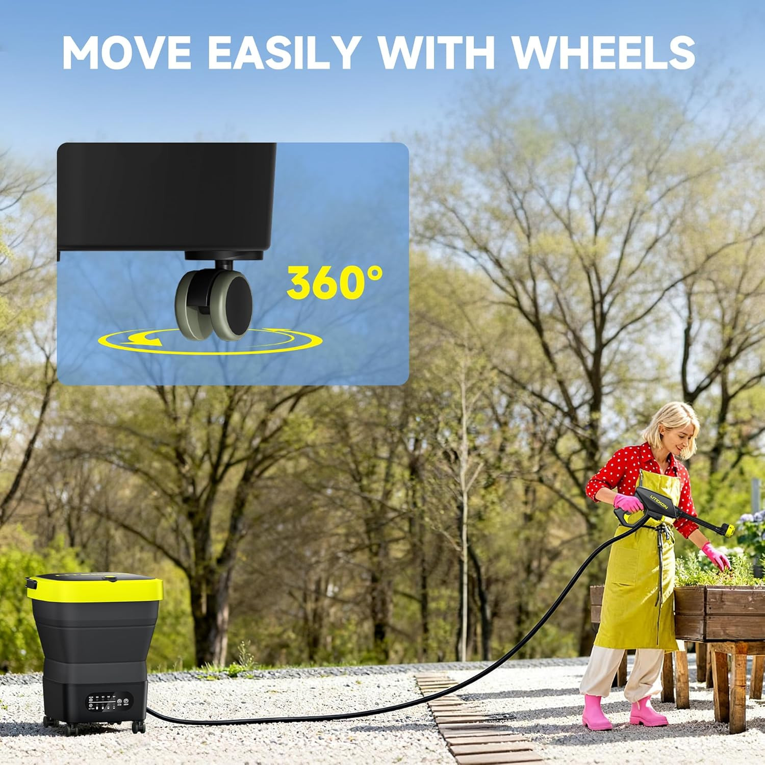 Portable Cordless Pressure Washer 750Psi, 4.5Gal Tank, 6-in-1 Nozzle