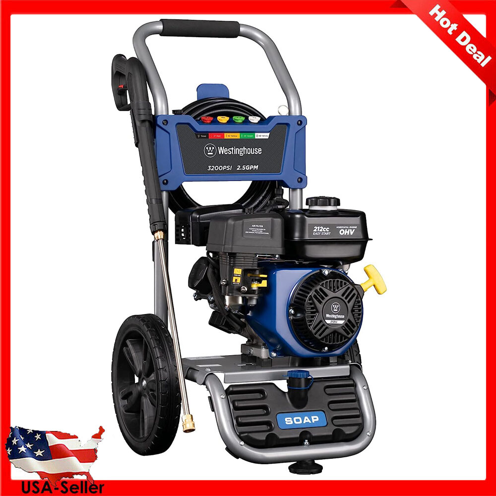 Gas Pressure Washer 3200 PSI & 2.5 Max GPM W/ Onboard Soap Tank Spray Gun Wand