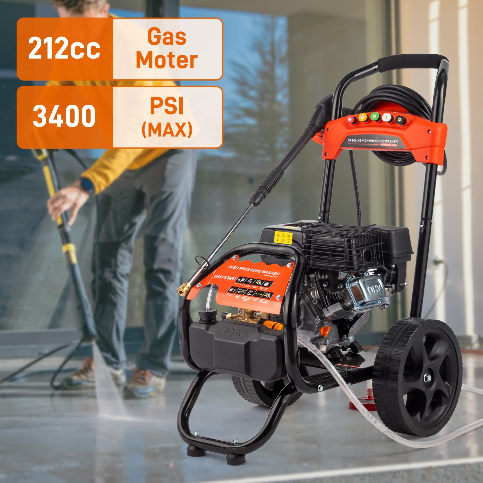 Gas Pressure Washer Gas Powered Washer 3400 PSI 2.5 GPM 7HP-210cc 4-Stroke