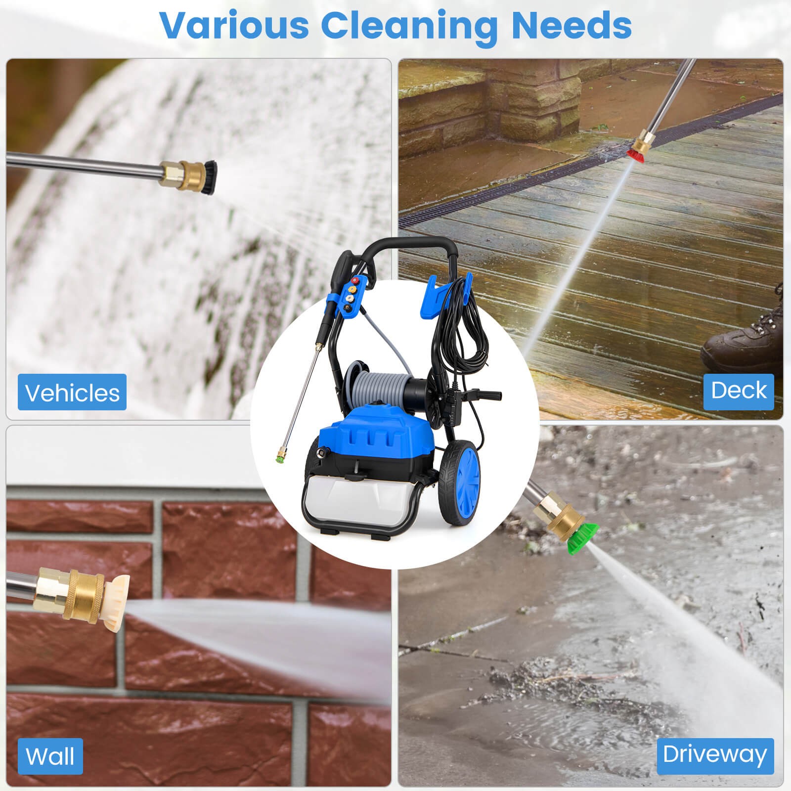 Electric Pressure Washer w/ Wheels 5 Quick Connect Nozzles Soap Bottle spray gun
