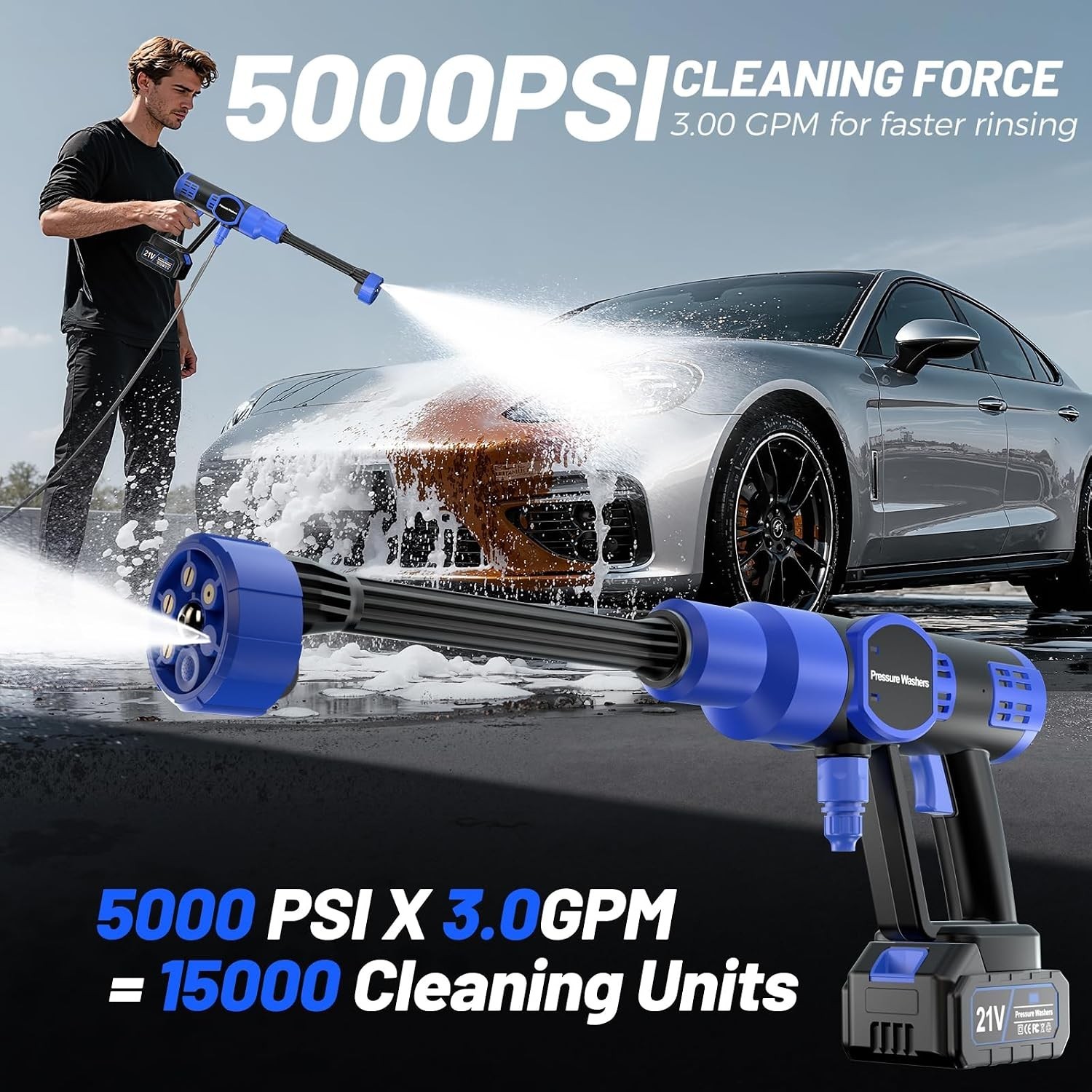 Cordless Pressure Washer, 5000 PSI Portable Power Washer with 21V 4.0Ah Battery,