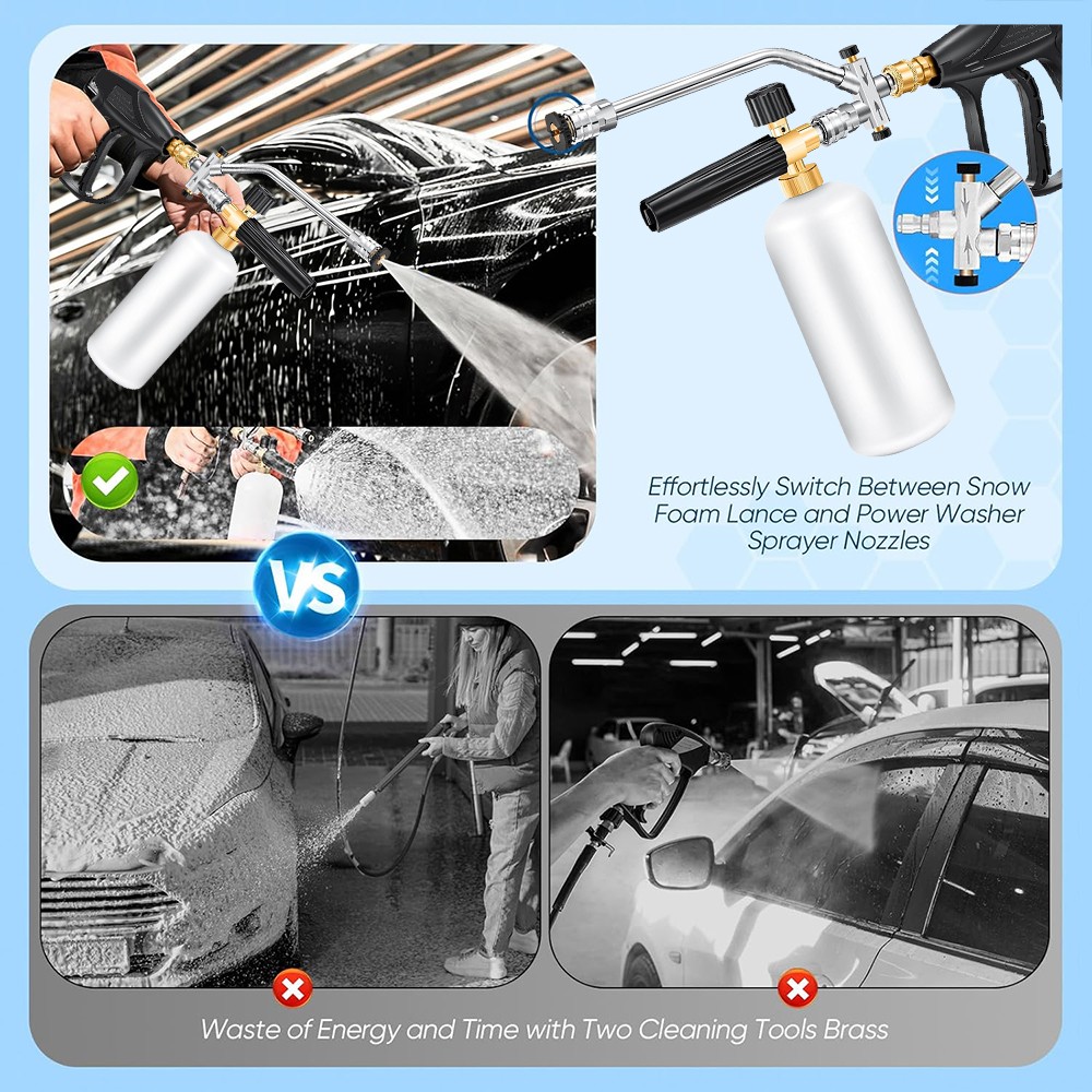 2-in1 High Pressure Washer Gun Car Wash Soap Lance Cannon Spray Bottle Snow Foam