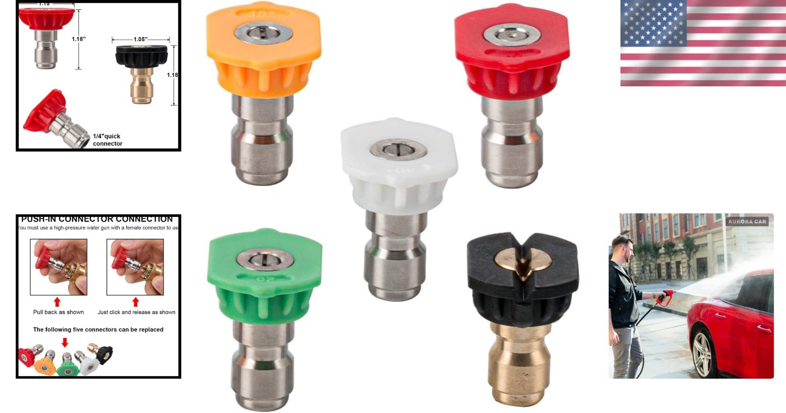 Versatile Pressure Washer Nozzle Tip Set – 5 Stainless Steel Tips for All Angles