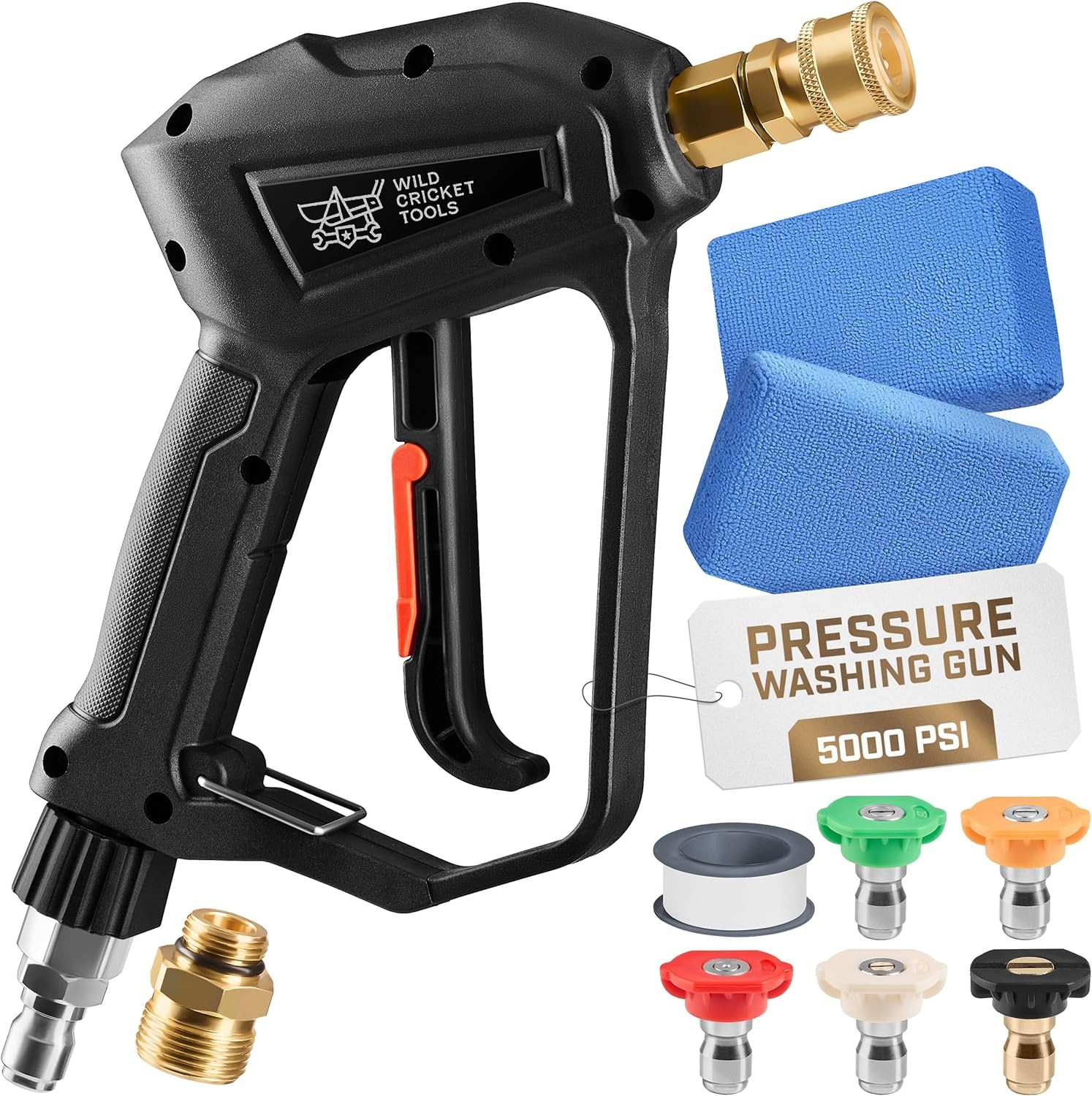 Water Pressure Gun | High-Performance, Up to 5,000 PSI Car Wash Gun w/ 5 Nozzles