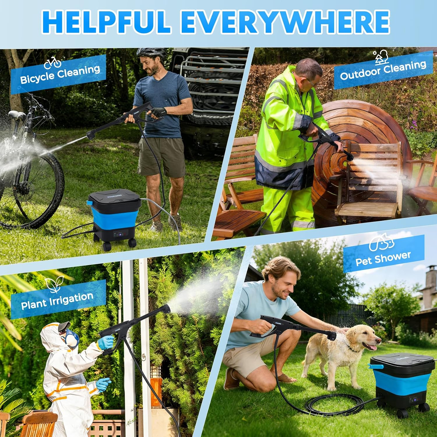 Cordless Portable Pressure Washer, 1200 PSI, 6 Nozzles, 3.4 Gallon Tank