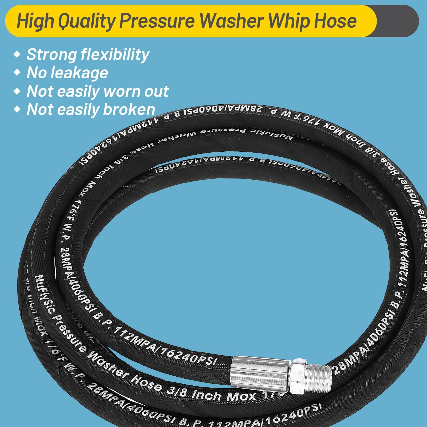 Pressure Washer Whip Hose Power Washer Jumper Hose for Pressure Washing with Ste