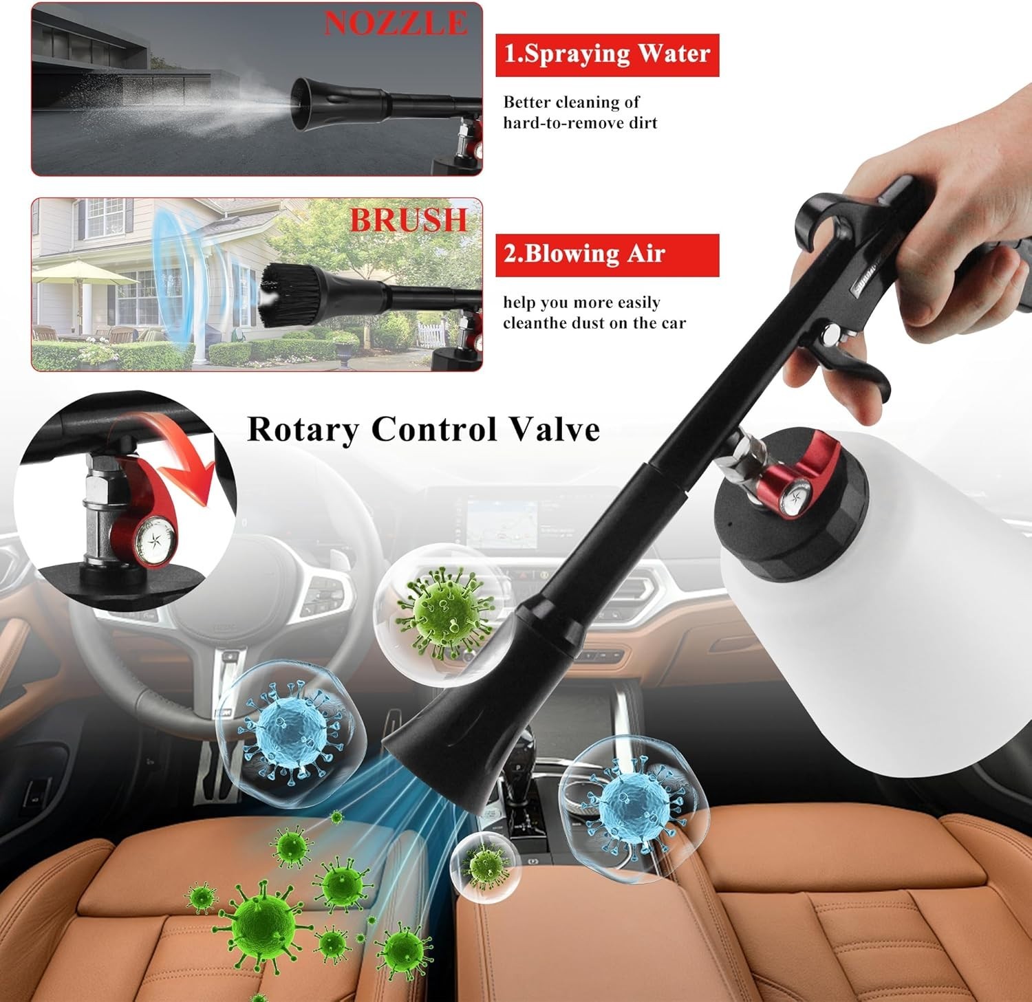Tornado Air Cleaning Gun 80-160PSI High Pressure Car Blow Gun, 2 Nozzles, Power