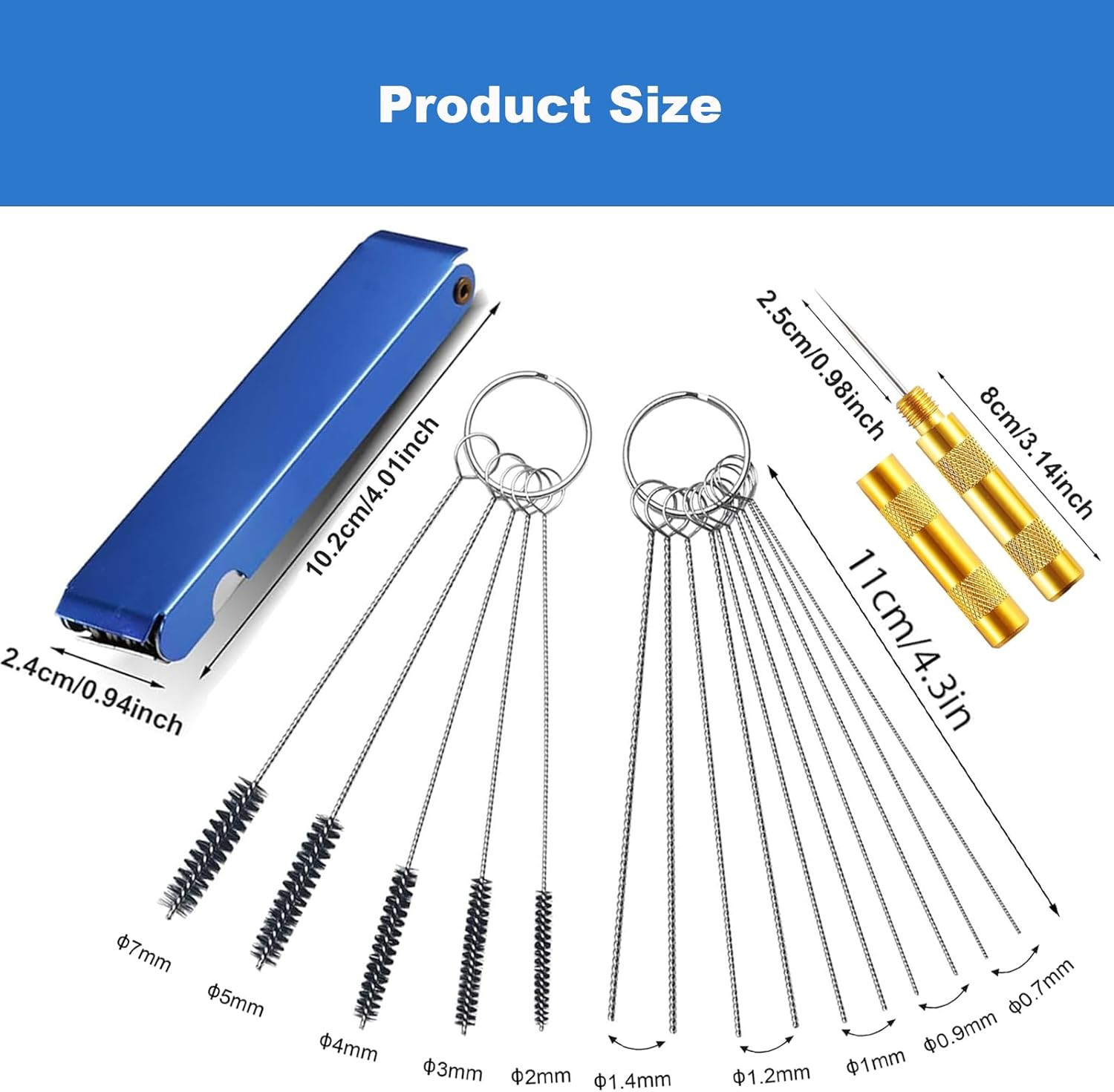 Carburetor Cleaning Kit, 13 Wires + 10 Needles + 5 Brushes + 1 Pick, Premium Tor