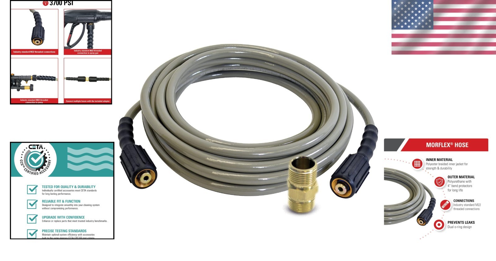 Flexible 3700 PSI Pressure Washer Hose – 5/16″ x 50 Ft