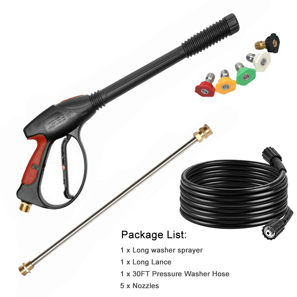 High Power Pressure Washer Gun with Wand Extension, 5 Nozzles, 30FT Hose Kit
