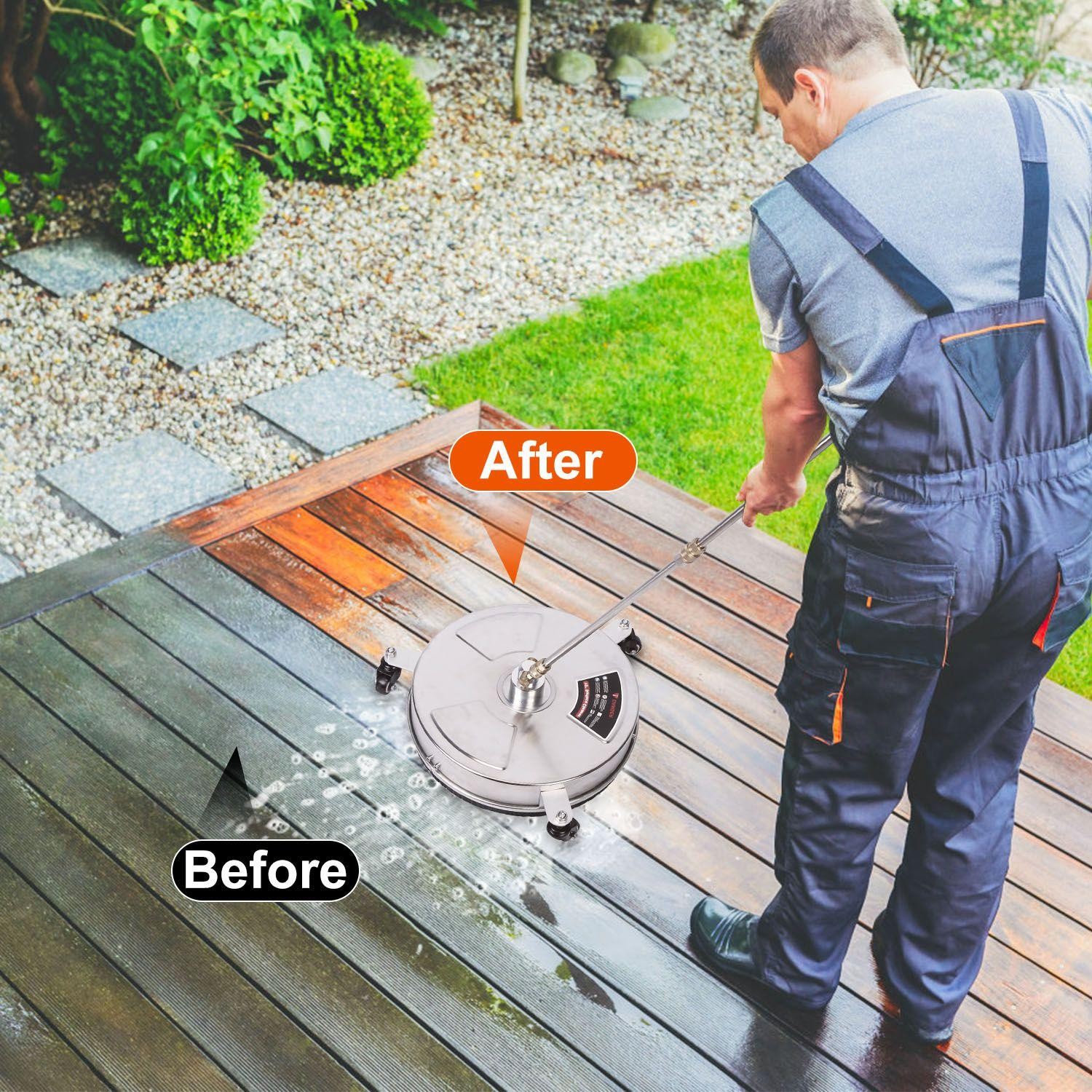 15″ High Pressure Washer Flat Surface Cleaner 4000PSI Stainless Steel Disc Broom