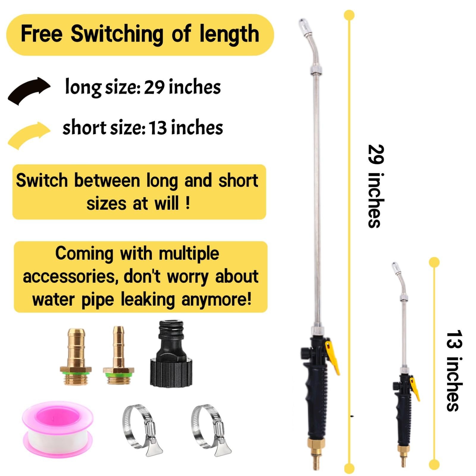 29” Sprayer Wand Replacement, 1/4″ & 3/8″ 4 x 17 x 0.7 inches, Black 29 IN