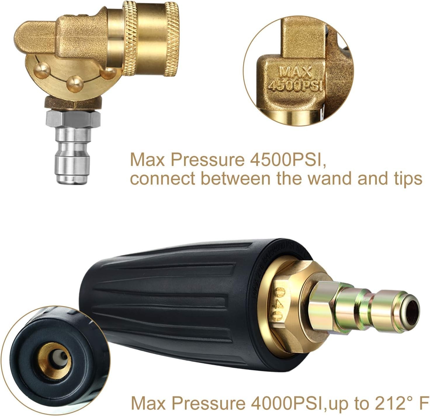 Pressure Washer Turbo Nozzle Kit 4000 PSI with 7 Spray Tips and Pivoting Coupler