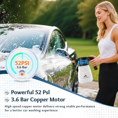 Awakening 2L Electric Foam Sprayer, Waterless Car Wash Kit, 68oz Cordless WHITE