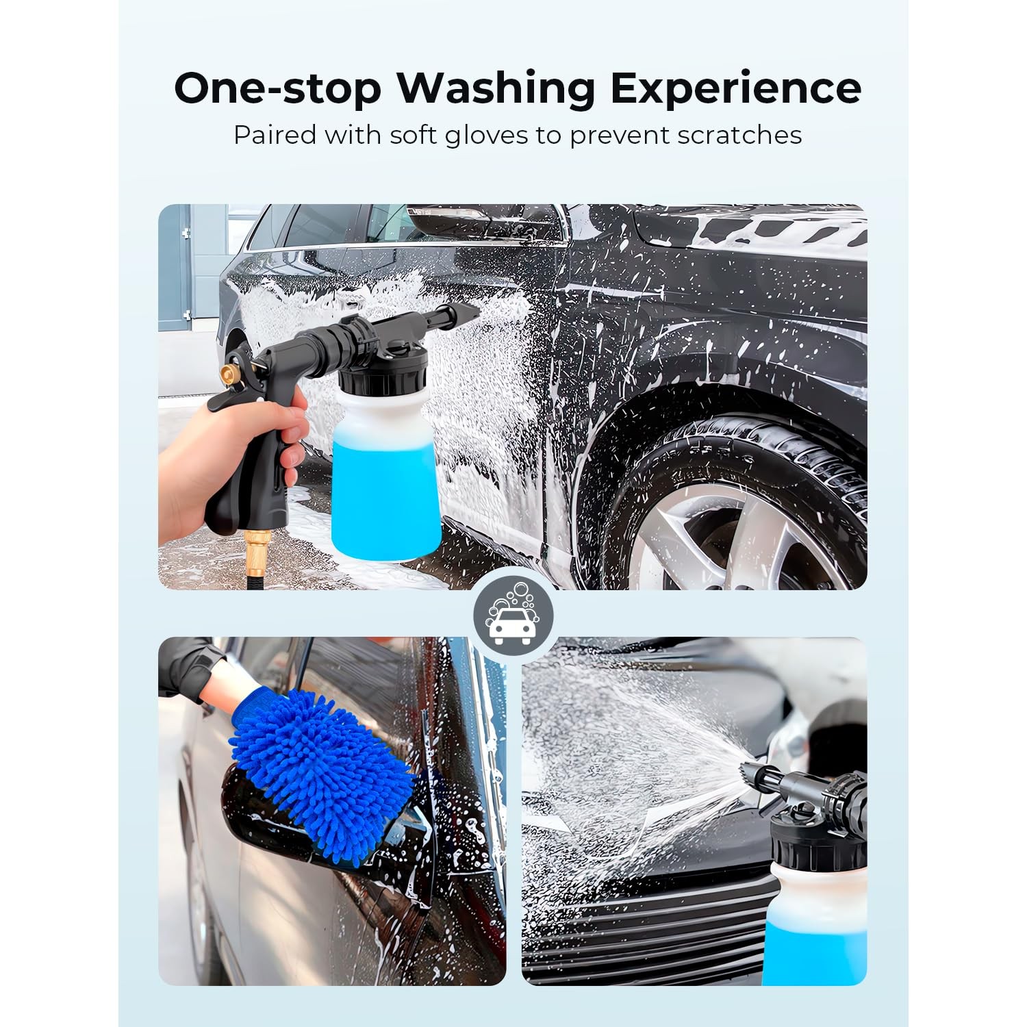 Car Wash Foam Gun + Microfiber Wash Mitt – Car Foam Sprayer – Foam Cannon for…