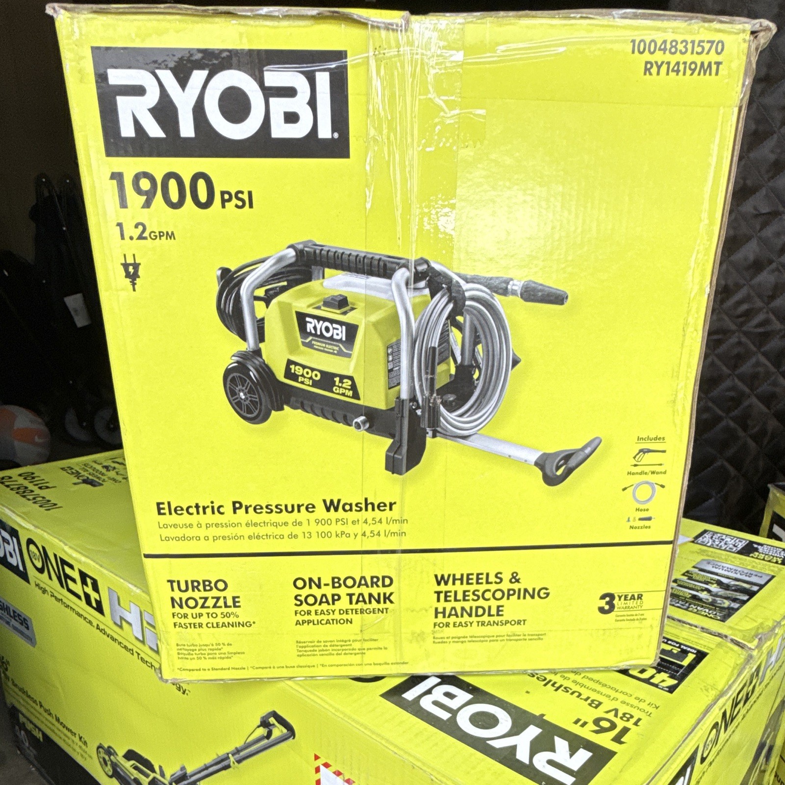 RYOBI 1900 PSI 1.2 GPM Corded Electric Pressure Washer Wheeled RY1419MT