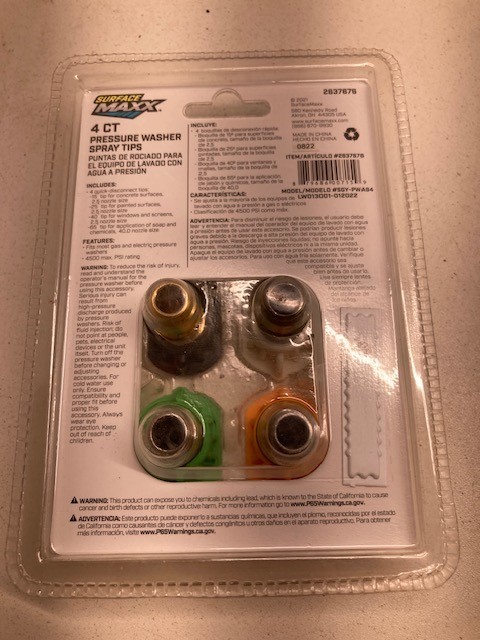 Surface Max Pressure Washer Spray Tips 4ct