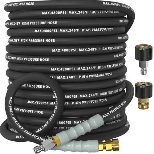 3/8″ Pressure Washer Hose 4800 PSI, Kink Resistant Steel Braided 50FT Black